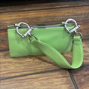 HOBO Lime Green Leather Shoulder Bag with Silver Hardware
